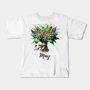 Lily of the Valley Flower Shirt, Vintage Watercolor Floral Tshirt, May Birth Month, Mothers Day Gift, Boho Garden Tee, Cottagecore TShirt Kids T-Shirt